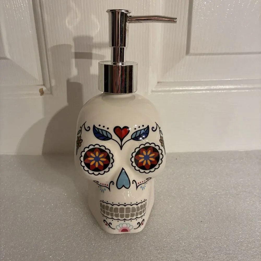 Day Of The Dead Soap Or Lotion Pump. White With Printed Face. 7” Including Pump